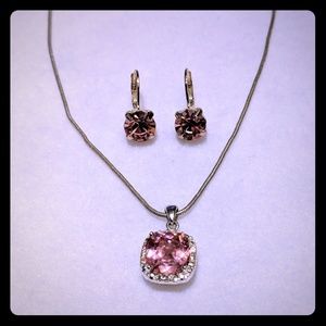 Pink gemstone necklace & earring set